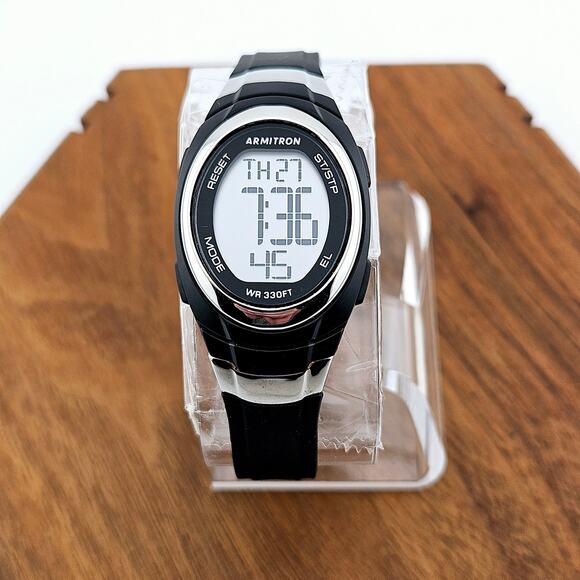 Armitron Women's Pro Sport Digital Watch Black Silver Tone Running Timer Gym - Picture 1 of 6